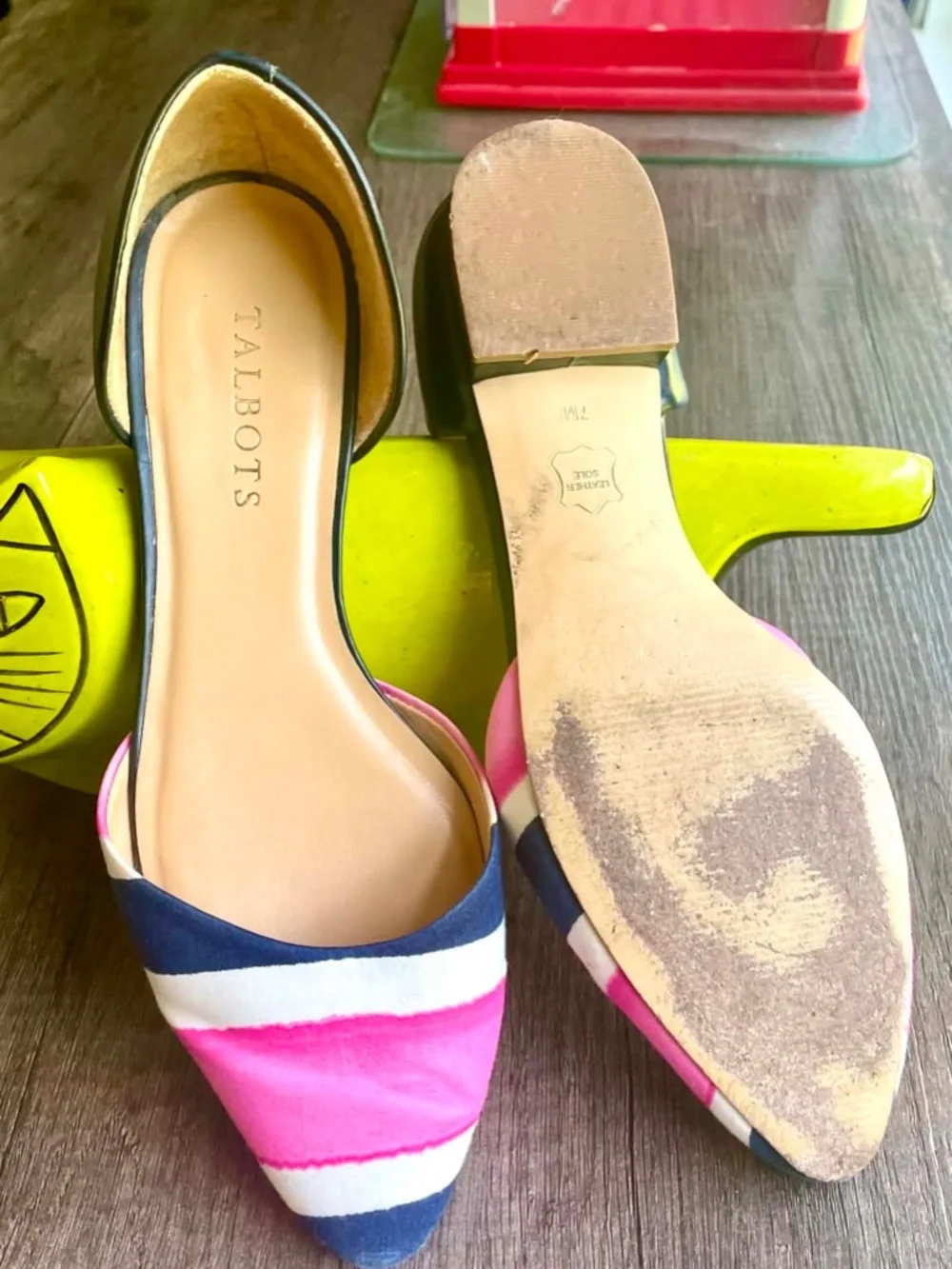 Talbots Striped Pointed Toe D'Orsay Flats – Navy Pink White, 7.5